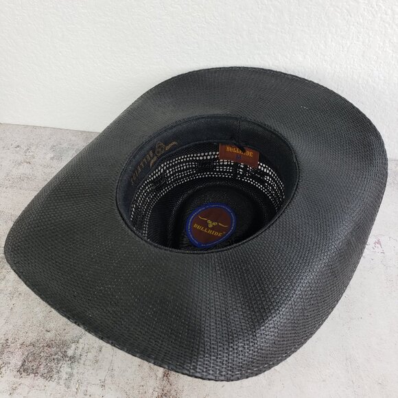 Bullhide Vintage Straw Cowboy Hat Western Black Enameled Concho Detail size M - Picture 10 of 13